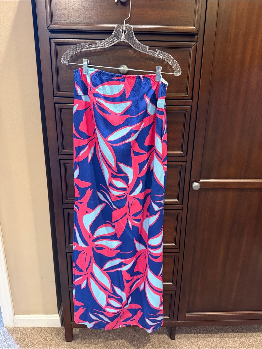 Women’s Navy Blue & Pink Tropical strapless dress